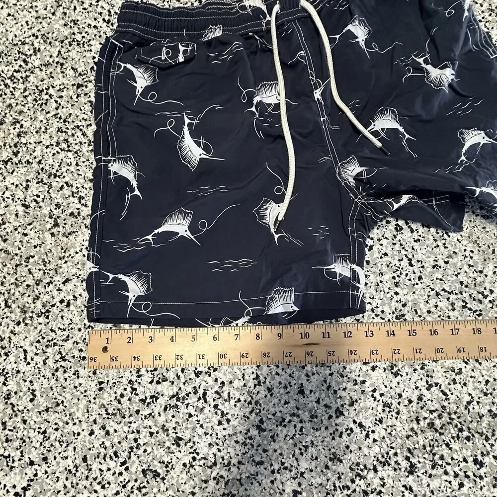 Polo Ralph Lauren Swim Trunks Mens XL Navy Blue Board Shorts Marlin AOP Graphic